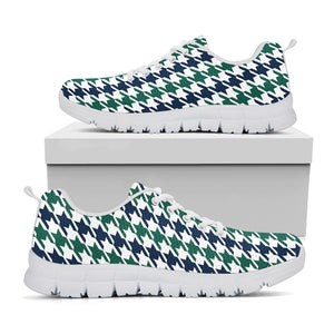 Blue Green And White Houndstooth Print White Sneakers