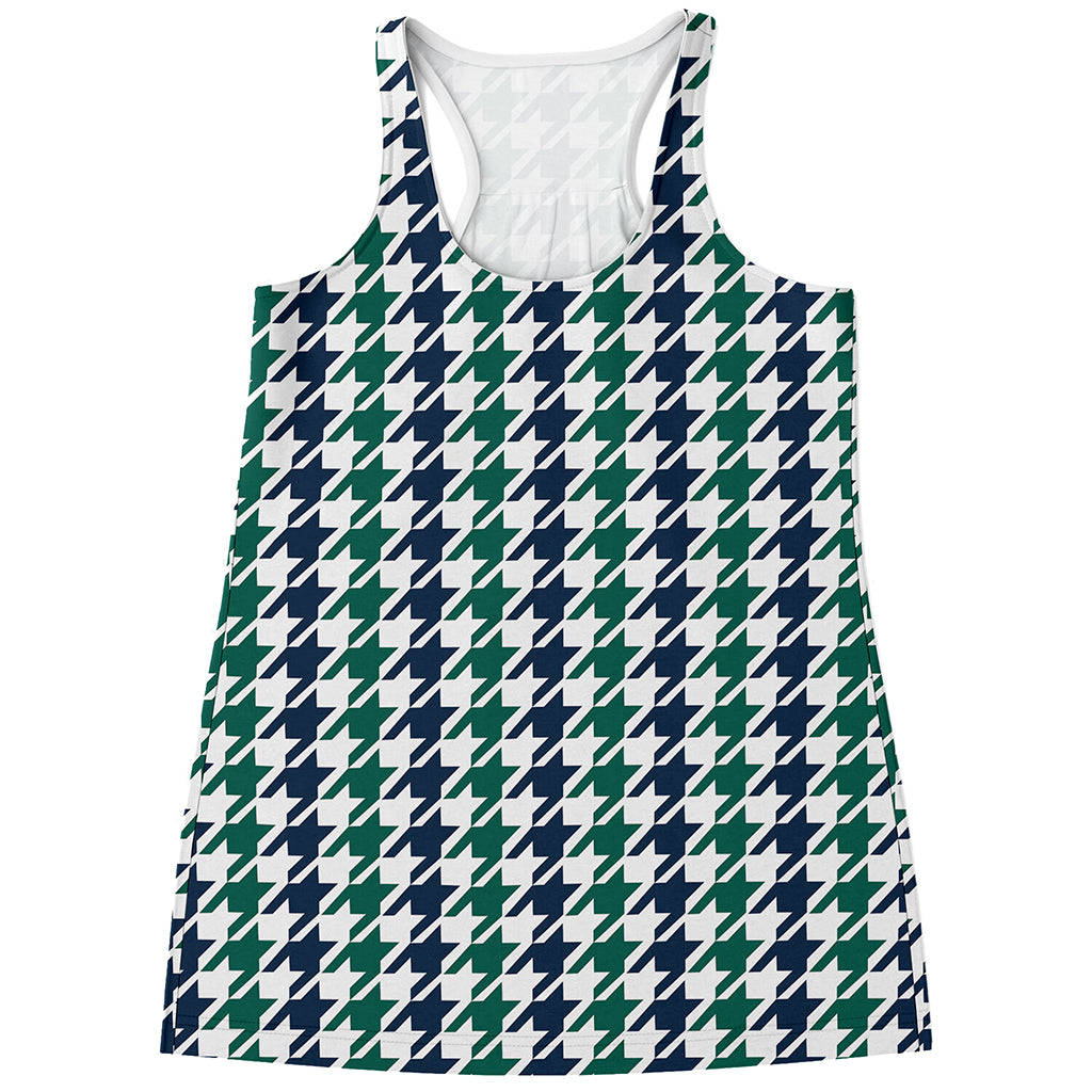 Blue Green And White Houndstooth Print Women's Racerback Tank Top