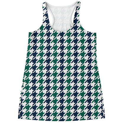 Blue Green And White Houndstooth Print Women's Racerback Tank Top