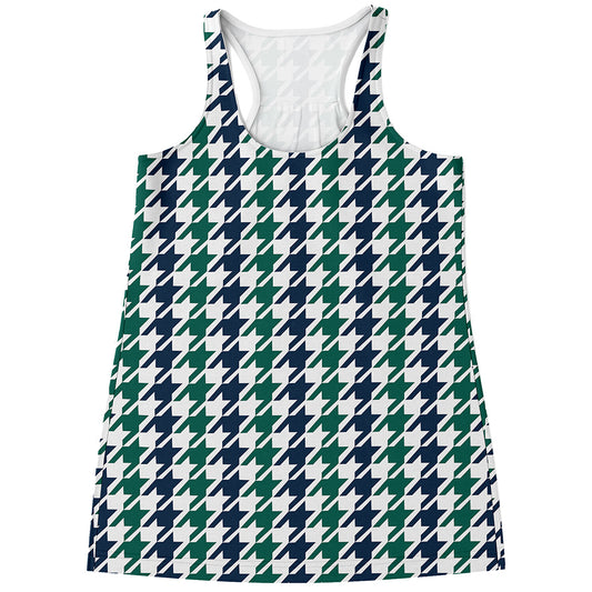Blue Green And White Houndstooth Print Women's Racerback Tank Top