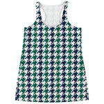Blue Green And White Houndstooth Print Women's Racerback Tank Top