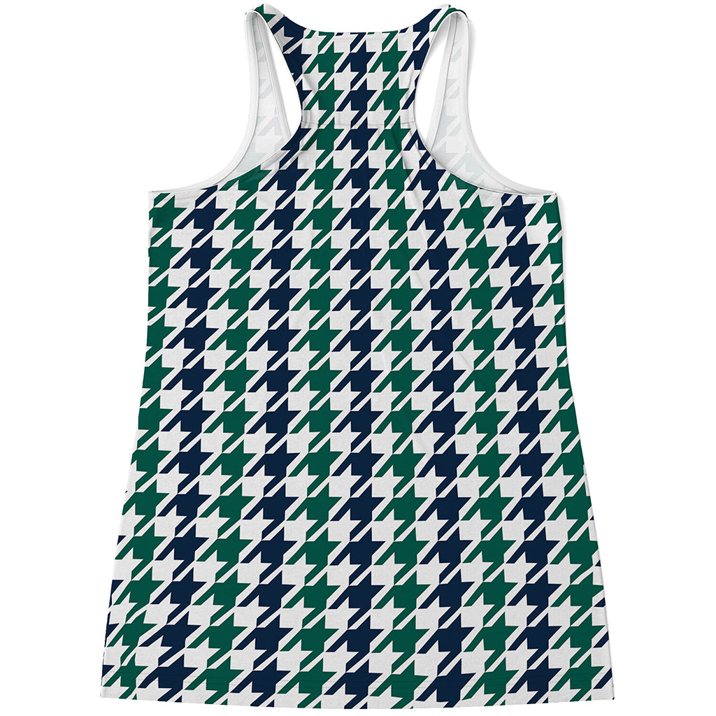 Blue Green And White Houndstooth Print Women's Racerback Tank Top