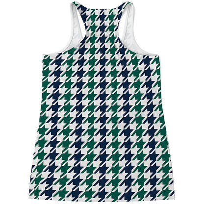 Blue Green And White Houndstooth Print Women's Racerback Tank Top