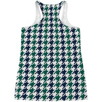 Blue Green And White Houndstooth Print Women's Racerback Tank Top