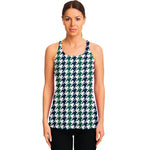 Blue Green And White Houndstooth Print Women's Racerback Tank Top