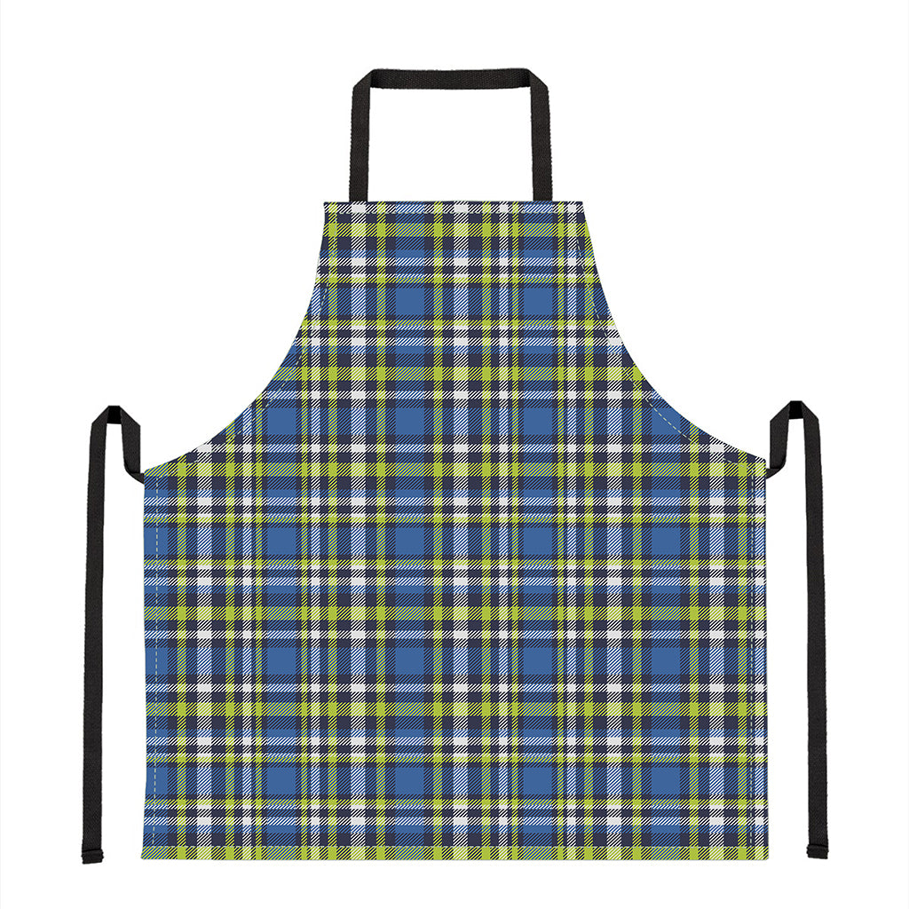 Blue Green And White Plaid Pattern Print Apron