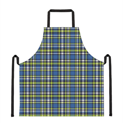 Blue Green And White Plaid Pattern Print Apron