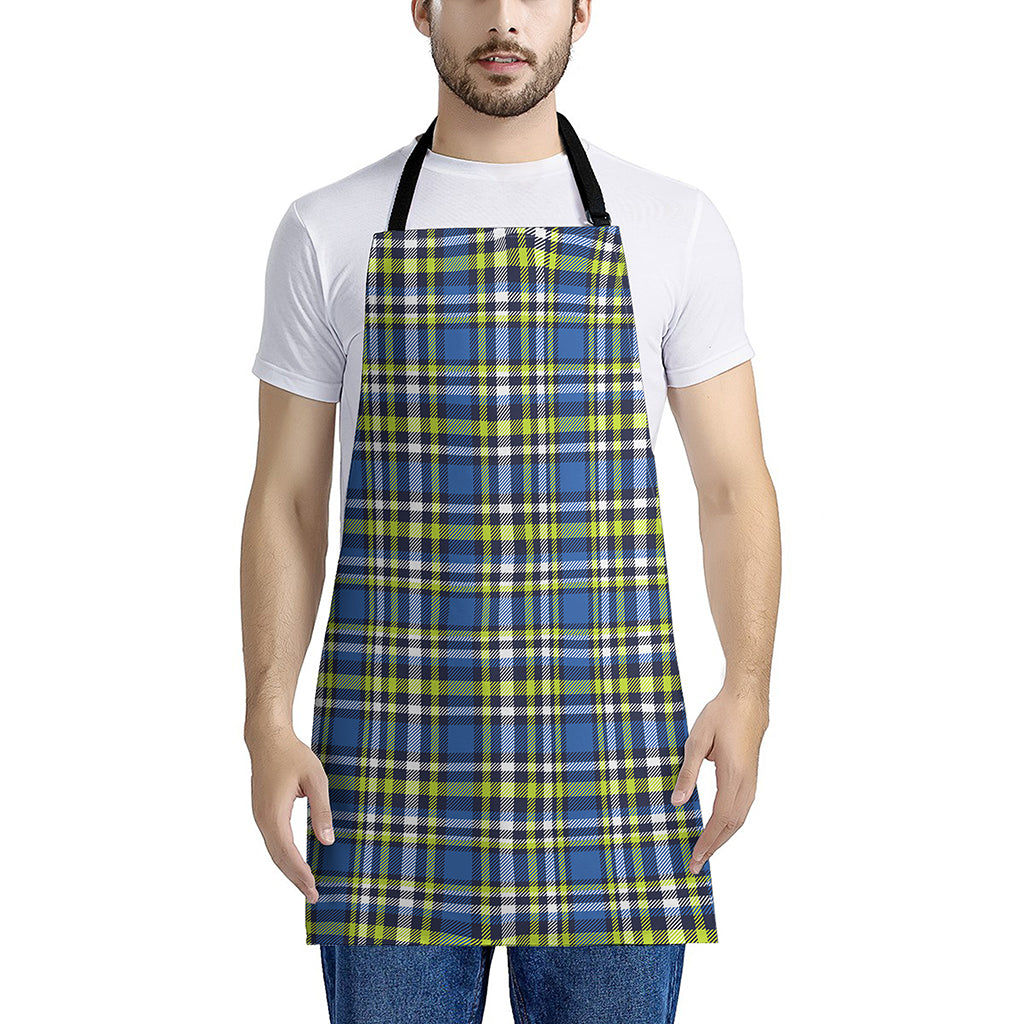 Blue Green And White Plaid Pattern Print Apron