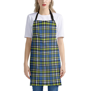 Blue Green And White Plaid Pattern Print Apron