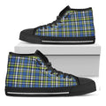 Blue Green And White Plaid Pattern Print Black High Top Sneakers