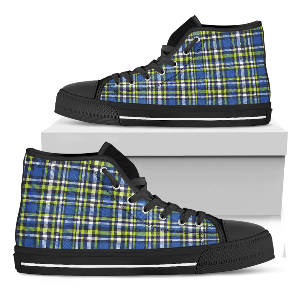 Blue Green And White Plaid Pattern Print Black High Top Shoes
