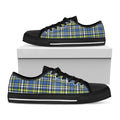 Blue Green And White Plaid Pattern Print Black Low Top Sneakers