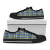 Blue Green And White Plaid Pattern Print Black Low Top Shoes