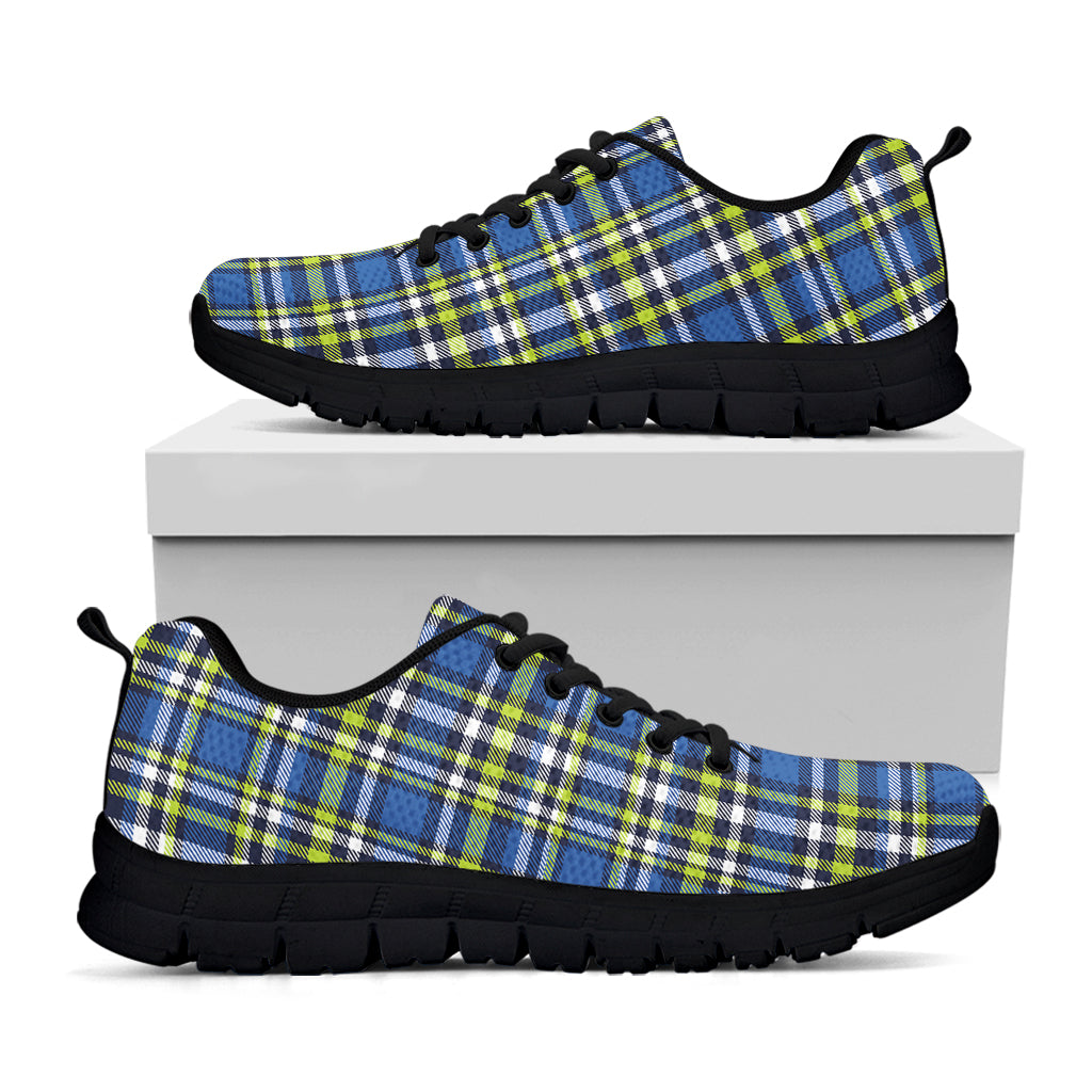 Blue Green And White Plaid Pattern Print Black Sneakers
