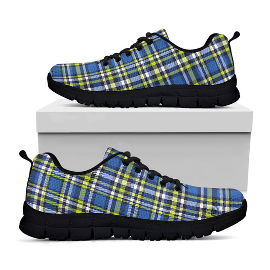 Blue Green And White Plaid Pattern Print Black Sneakers