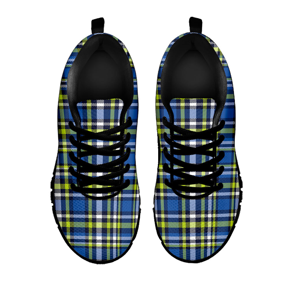 Blue Green And White Plaid Pattern Print Black Sneakers