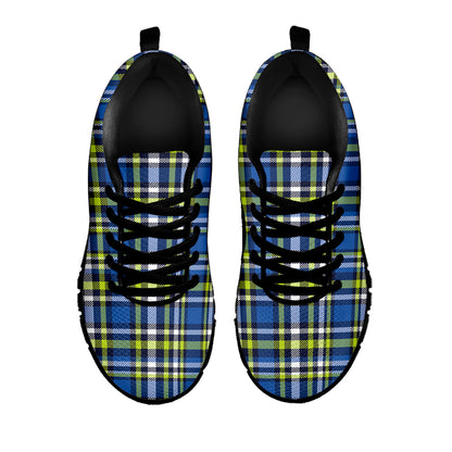 Blue Green And White Plaid Pattern Print Black Sneakers