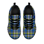 Blue Green And White Plaid Pattern Print Black Sneakers