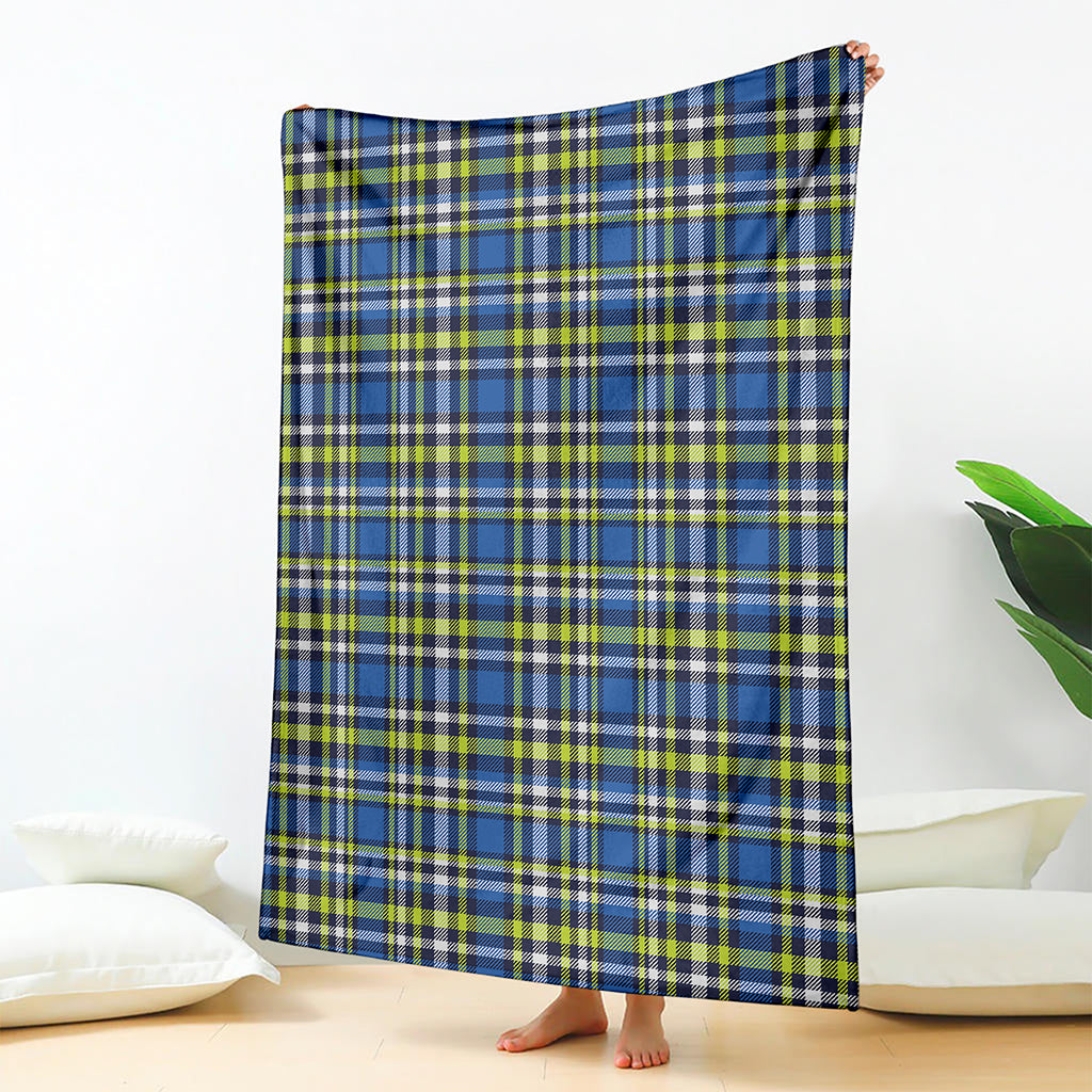 Blue Green And White Plaid Pattern Print Blanket