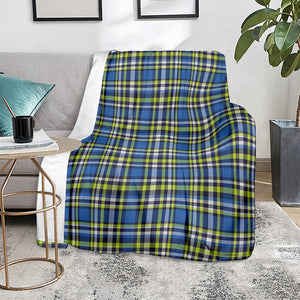 Blue Green And White Plaid Pattern Print Blanket