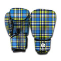 Blue Green And White Plaid Pattern Print Boxing Gloves