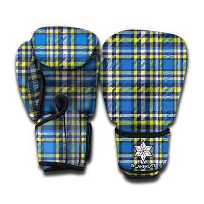 Blue Green And White Plaid Pattern Print Boxing Gloves