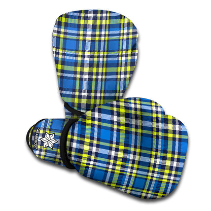 Blue Green And White Plaid Pattern Print Boxing Gloves