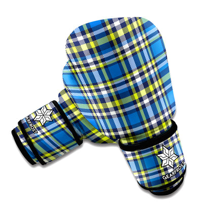 Blue Green And White Plaid Pattern Print Boxing Gloves