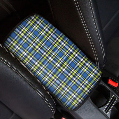 Blue Green And White Plaid Pattern Print Car Center Console Cover