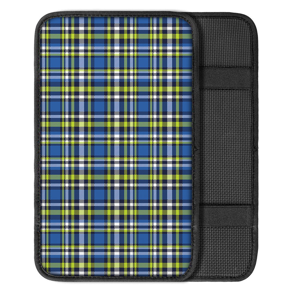 Blue Green And White Plaid Pattern Print Car Center Console Cover