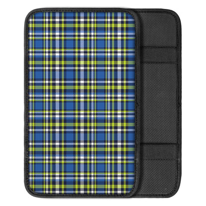 Blue Green And White Plaid Pattern Print Car Center Console Cover