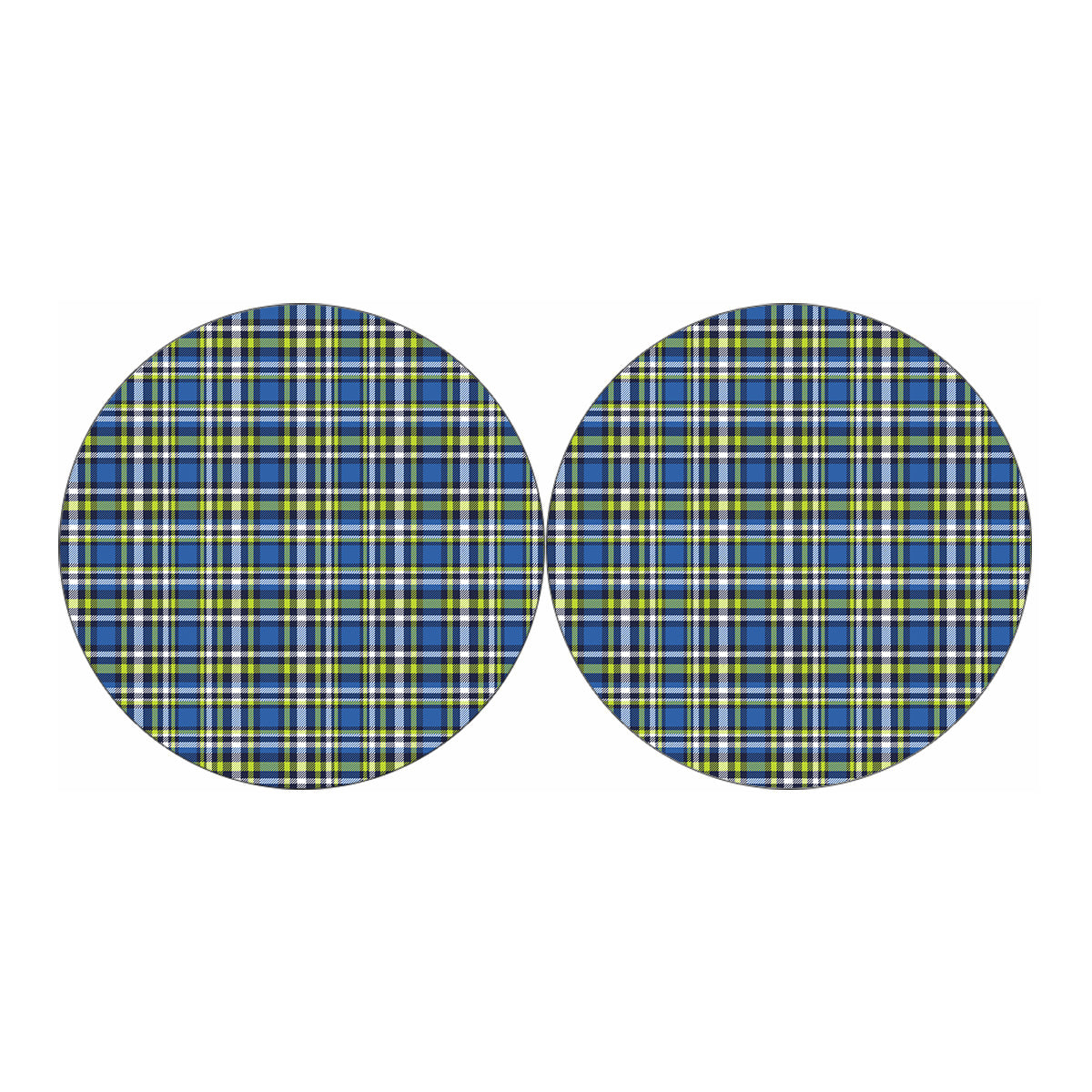 Blue Green And White Plaid Pattern Print Car Coasters