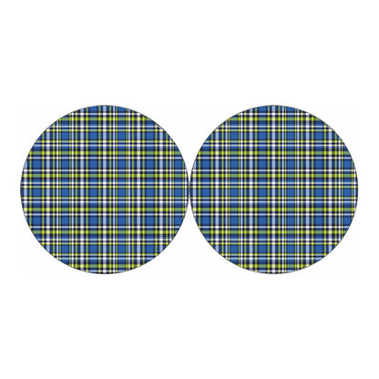 Blue Green And White Plaid Pattern Print Car Coasters