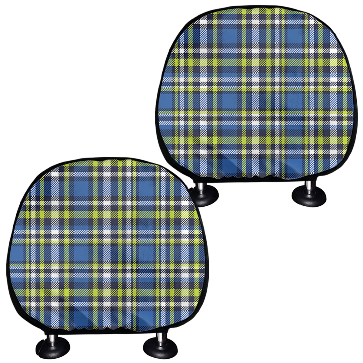 Blue Green And White Plaid Pattern Print Car Headrest Covers
