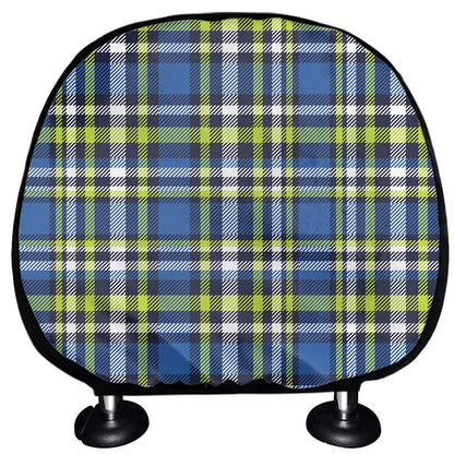Blue Green And White Plaid Pattern Print Car Headrest Covers