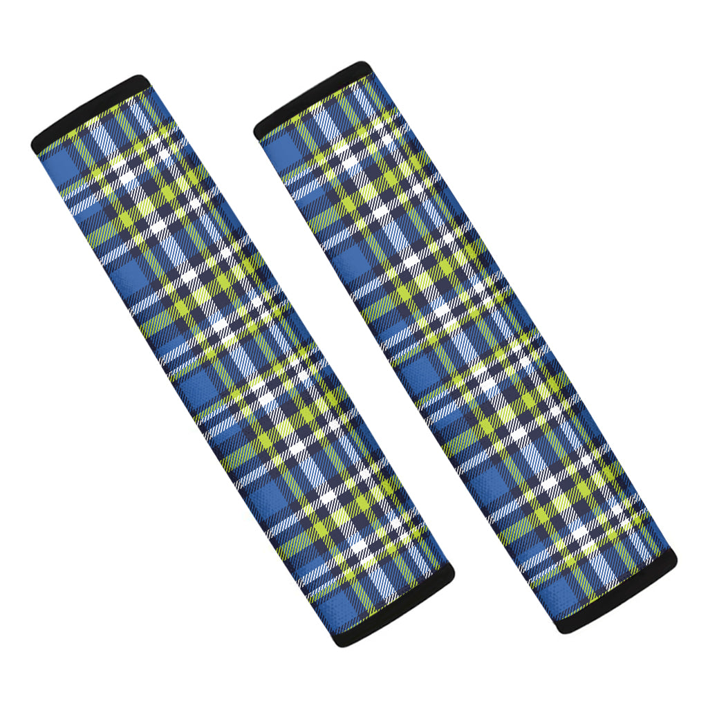 Blue Green And White Plaid Pattern Print Car Seat Belt Covers