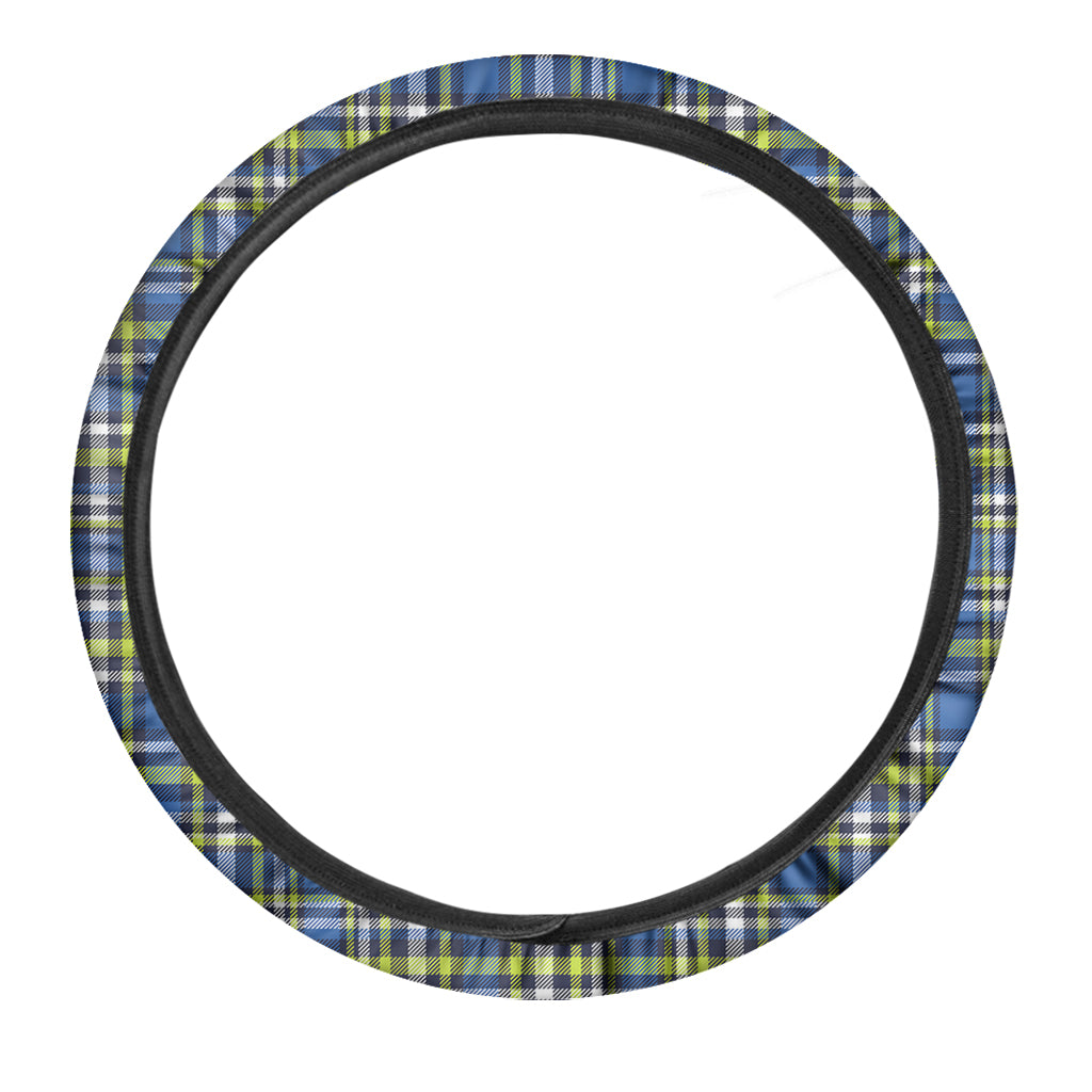 Blue Green And White Plaid Pattern Print Car Steering Wheel Cover