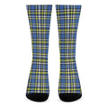 Blue Green And White Plaid Pattern Print Crew Socks