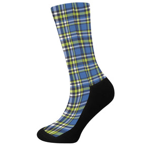 Blue Green And White Plaid Pattern Print Crew Socks