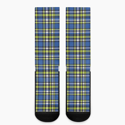 Blue Green And White Plaid Pattern Print Crew Socks