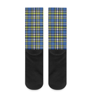 Blue Green And White Plaid Pattern Print Crew Socks