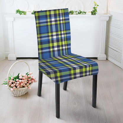 Blue Green And White Plaid Pattern Print Dining Chair Slipcover