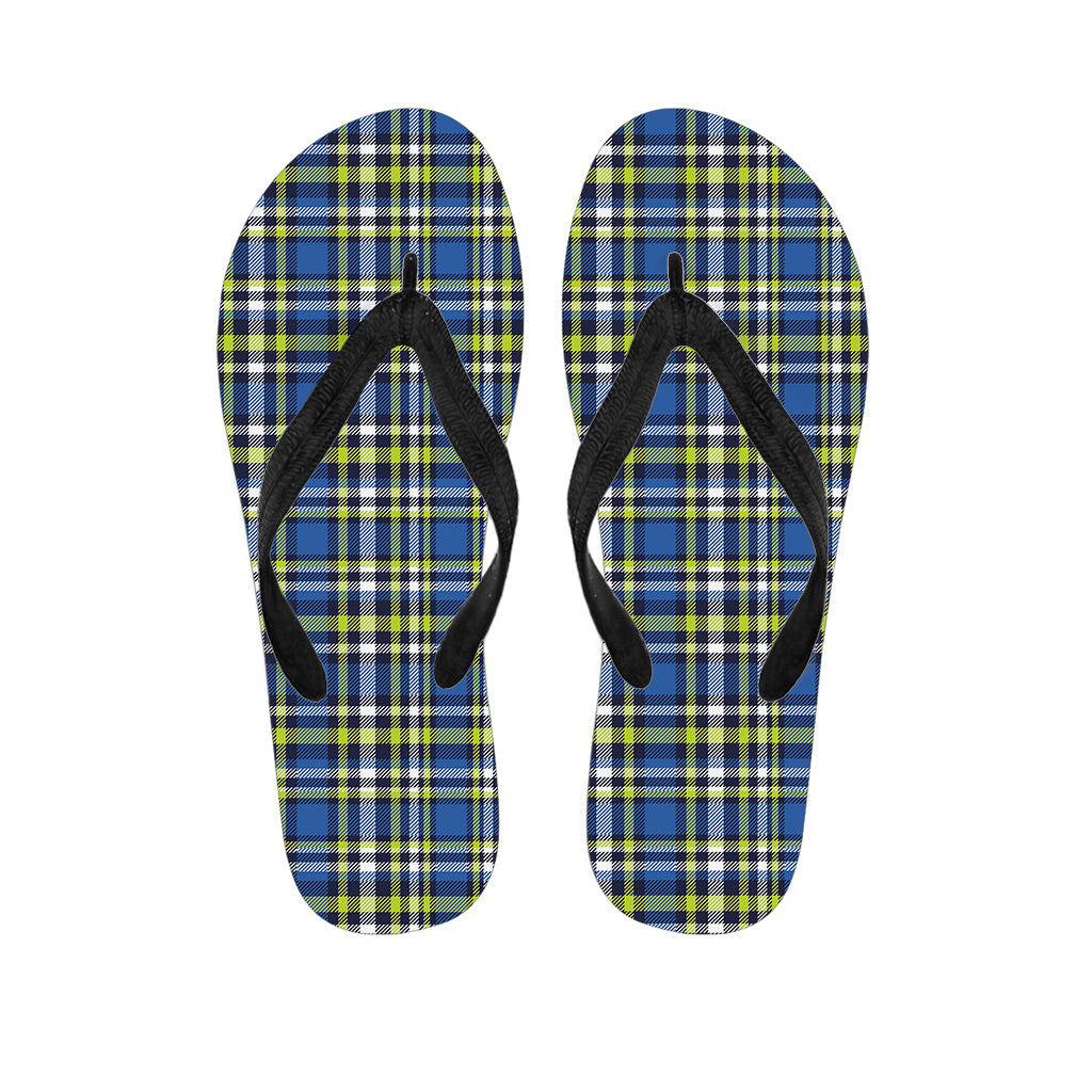 Blue Green And White Plaid Pattern Print Flip Flops