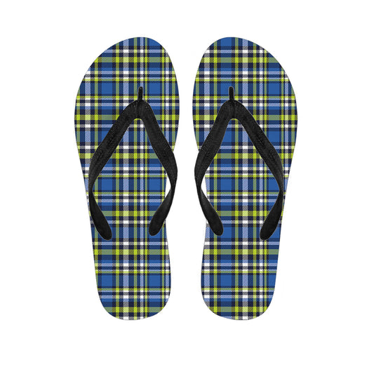 Blue Green And White Plaid Pattern Print Flip Flops