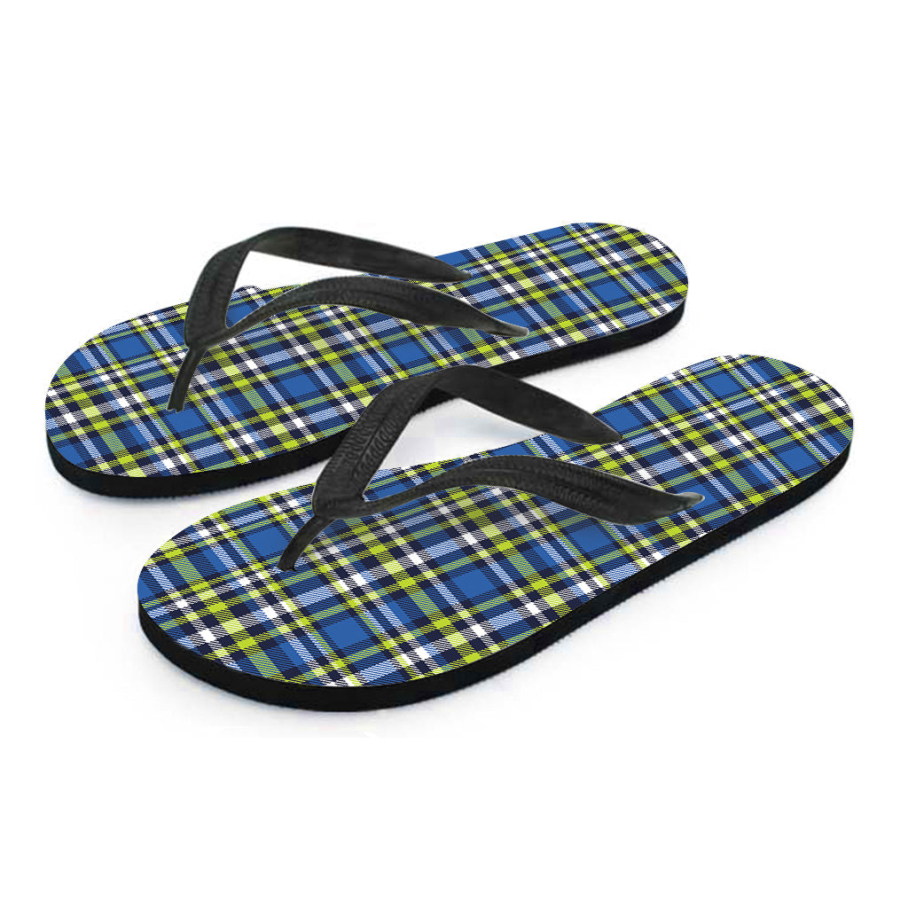 Blue Green And White Plaid Pattern Print Flip Flops