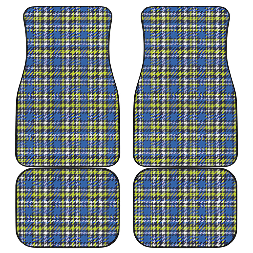 Blue Green And White Plaid Pattern Print Front and Back Car Floor Mats