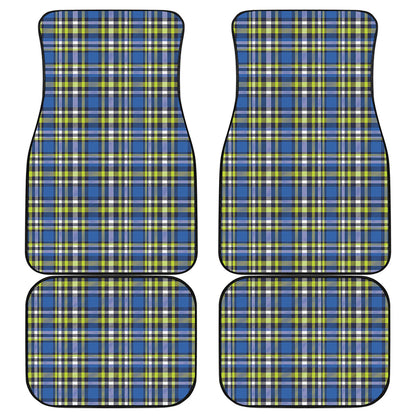 Blue Green And White Plaid Pattern Print Front and Back Car Floor Mats