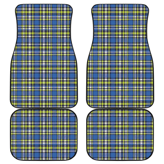 Blue Green And White Plaid Pattern Print Front and Back Car Floor Mats