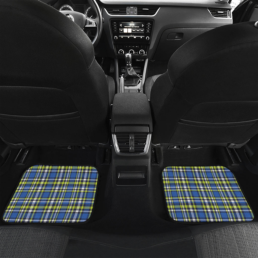 Blue Green And White Plaid Pattern Print Front and Back Car Floor Mats