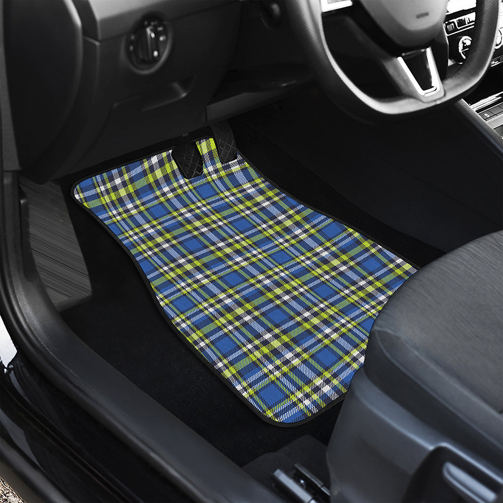 Blue Green And White Plaid Pattern Print Front and Back Car Floor Mats